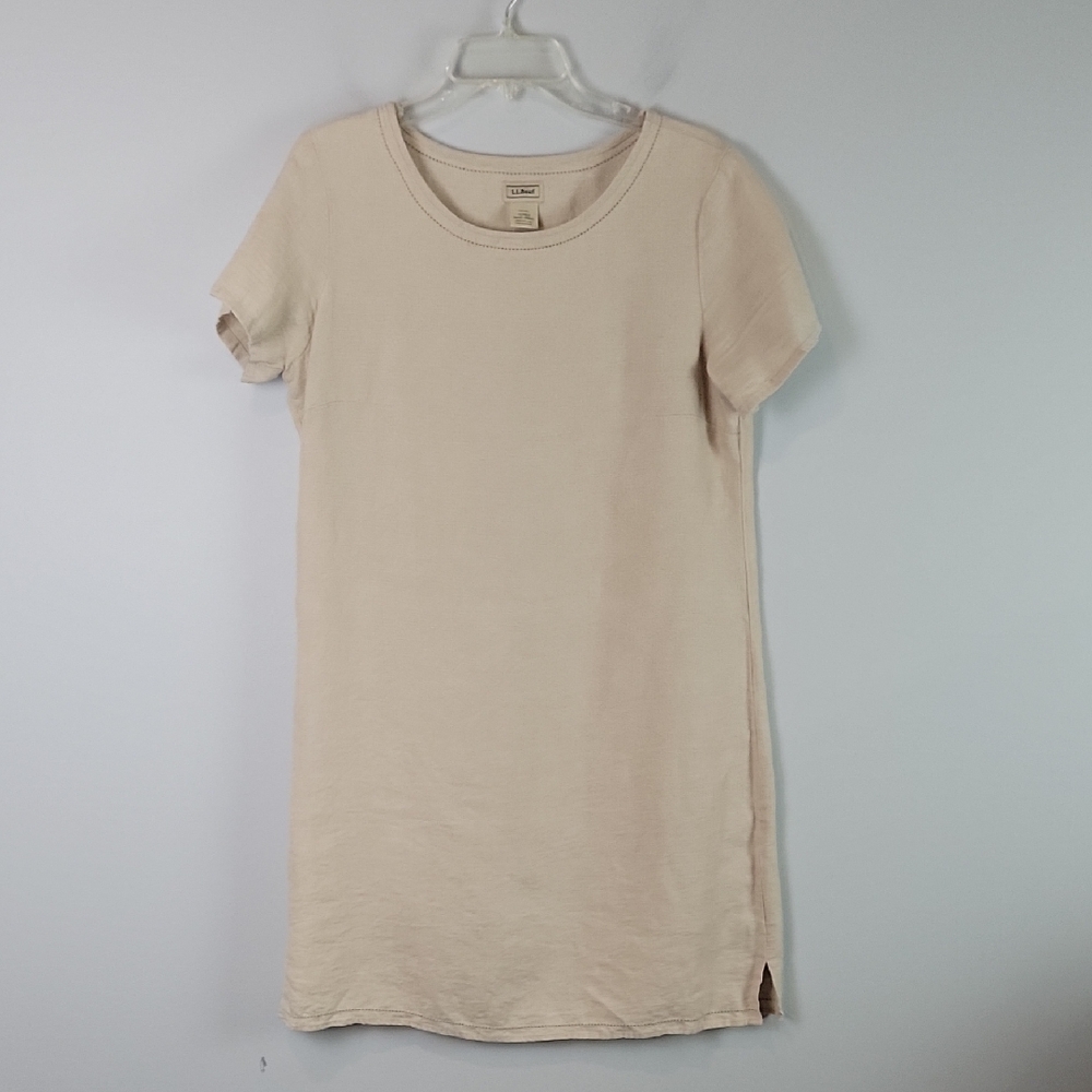 L.L. Bean Natural Linen Shift Cream Dress Lagenlook Beachy